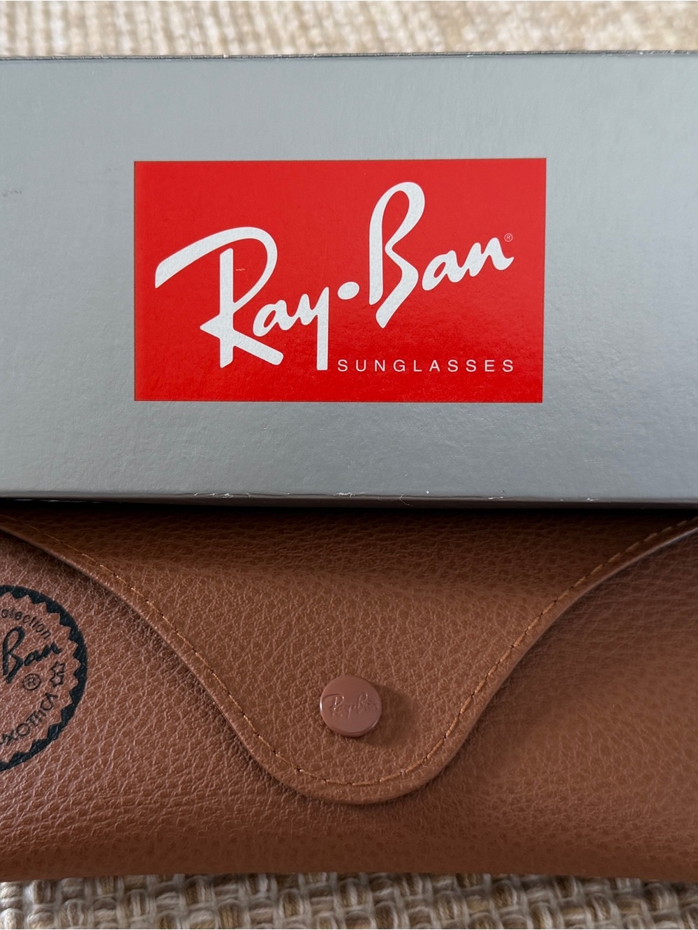 Ray-Ban Brown Leather Sunglasses Case with Logo Button